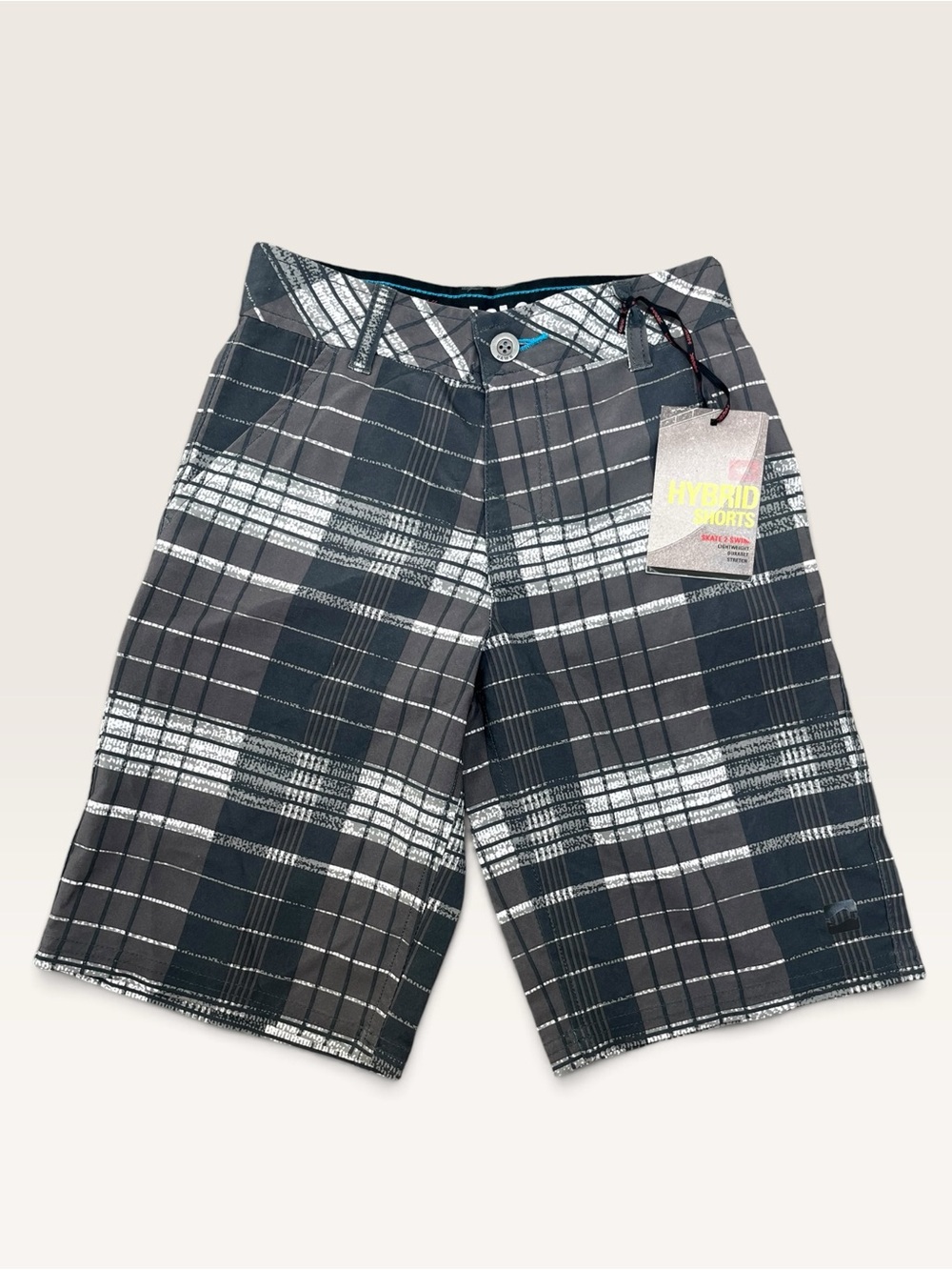 🖤 Boys Tony Hawk Gray & Olive Plaid Hybrid Skate Swim Shorts NWT Size 8
